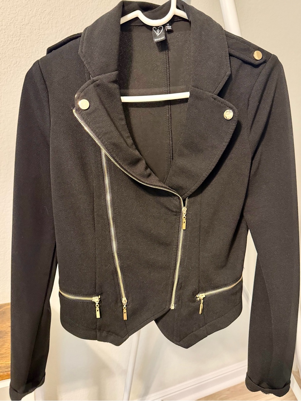 Windsor Black Moto Jacket with Gold Hardware